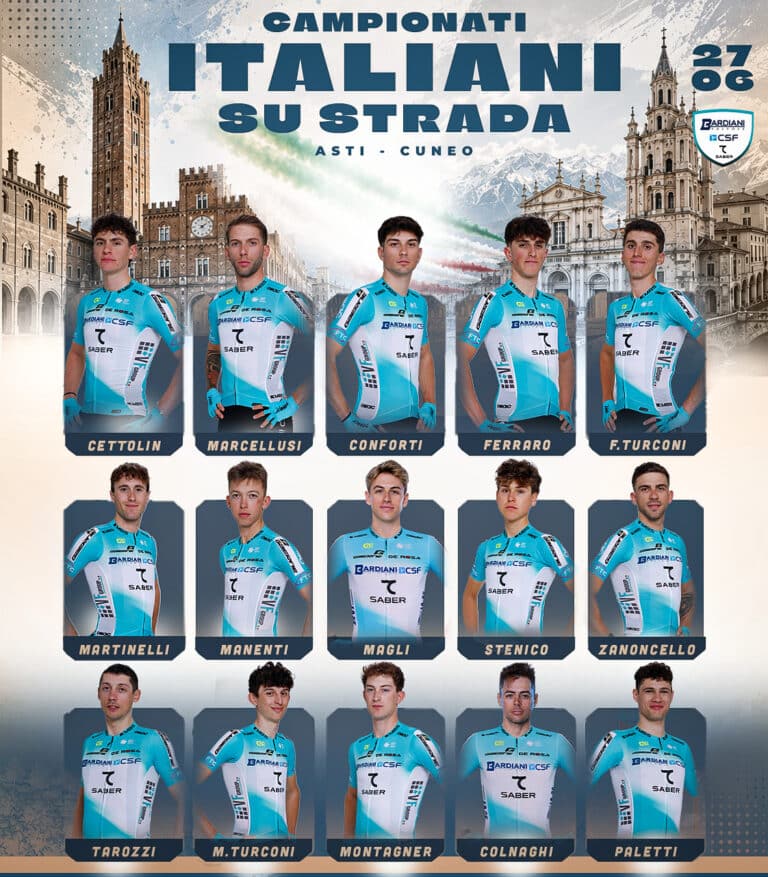 CAMPIONATI ITALIANI SU STRADA: LA BARDIANI-CSF 7 SABER AL VIA CON 15 CORRIDORI.